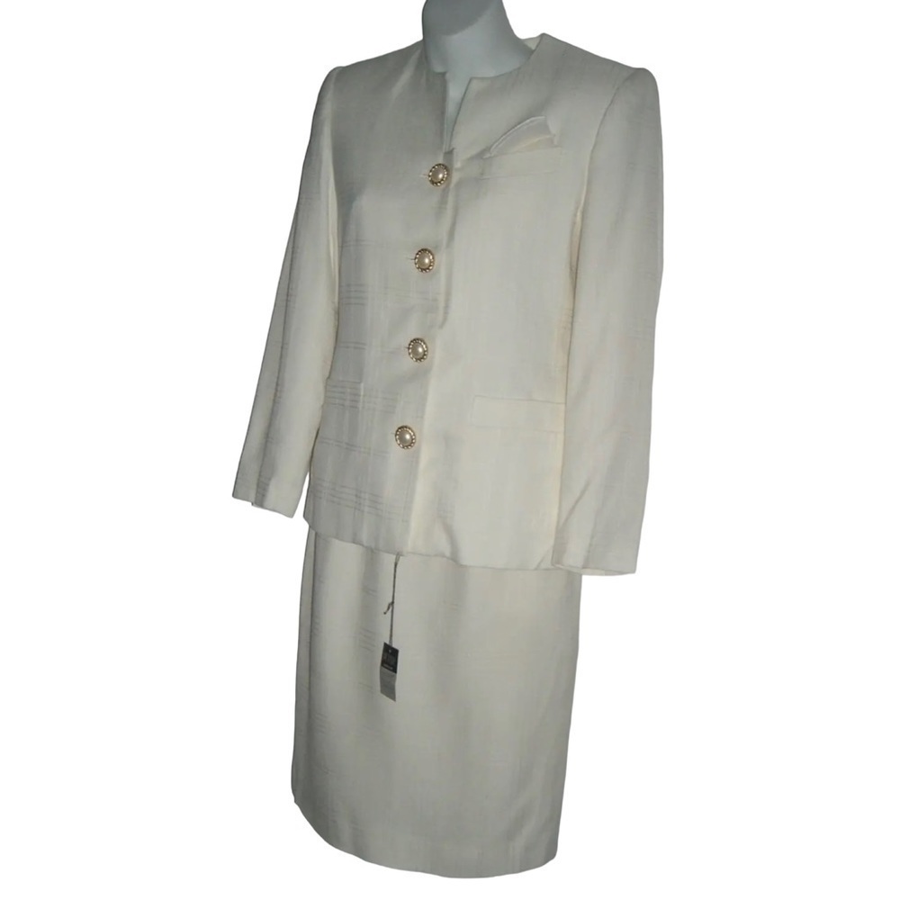 Vintage 90's Petite Sophisticate Suit Plaid Ivory Pearl Buttons Blazer Suit NWT - Picture 5 of 16
